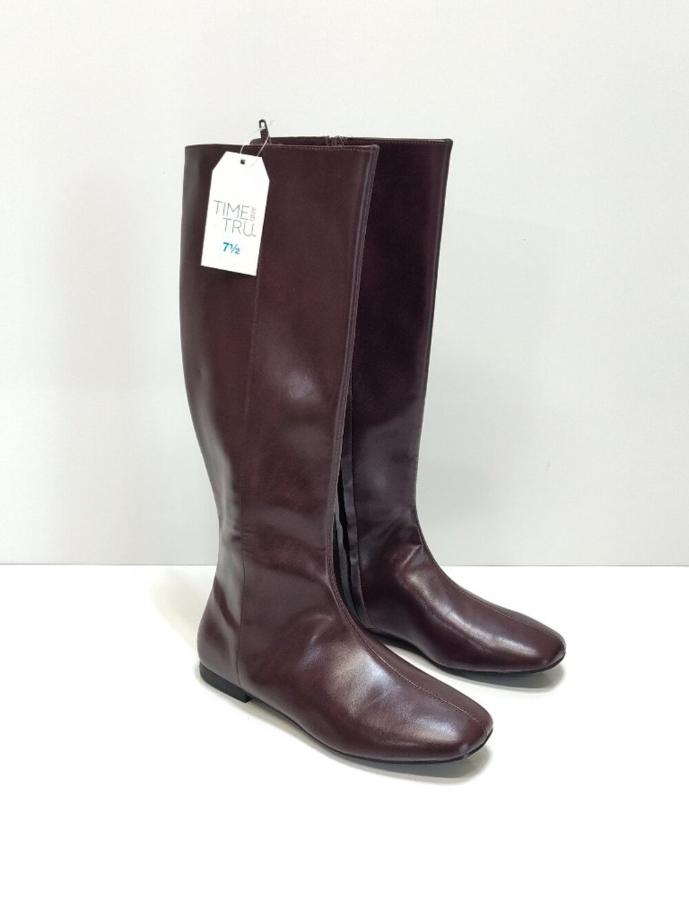 Time And Tru Womens Burgundy Memory Foam Flat Knee-High Boots 7.5